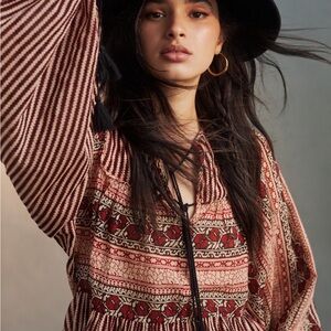 Anthropologie Red and Black Patterned Blouse by Antik Batik